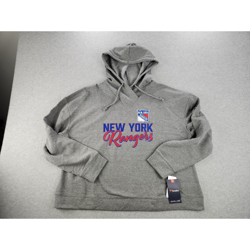 Womens NHL NYR New York Rangers Gray V-neck Pullover Hoodie Sweatshirt Sz 2XL‎